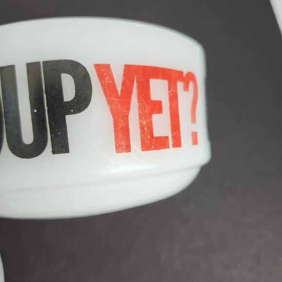 Glasbake Milk Glass Soup Bowl *Is It Soup Yet?* Handle J-2711 Set Of 3 Mugs - Picture 6 of 15